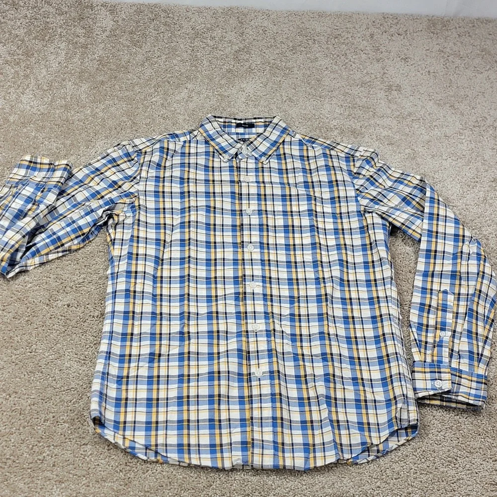 J.Crew Flex Washed Slim Fit Plaid Button Down Shirt Mens Small Blue Yellow White